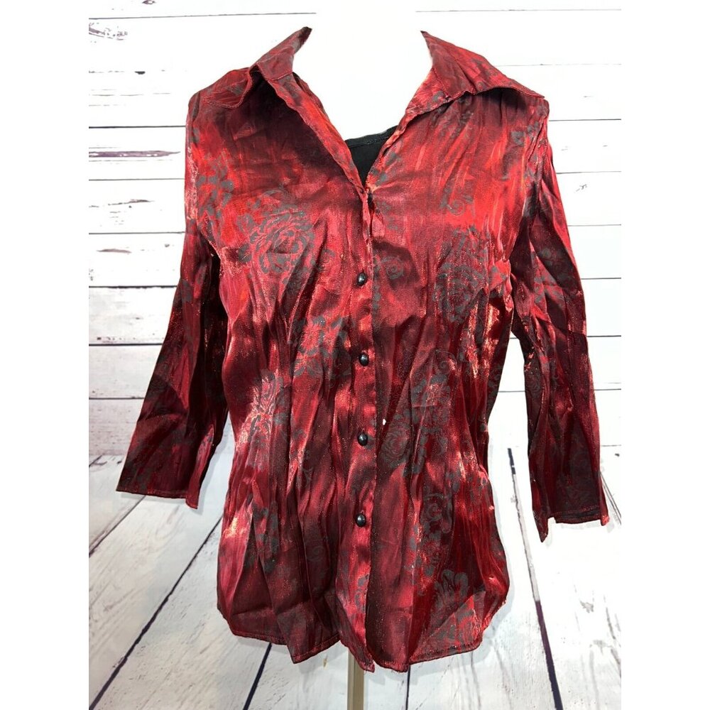 NOTATIONS Womens Twofer Blouse w Attached Tank Bling Holiday Large Rayon NWOT‎